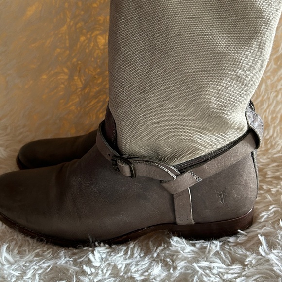 FRYE Women’s Melissa Short Shaft Moto In Leather Canvas Gray  Boots Sz 9 B - Picture 8 of 10